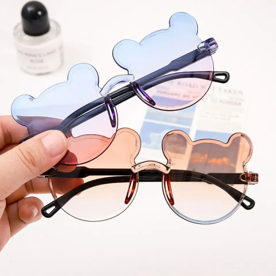 Nové PC Kids Slnečné okuliare UV375 Gradient Deti Rimless Sun Gula Party Party Little Bear Ocyear pre chlapcov dievčatá