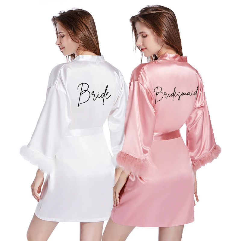 Nové perie nevesta saténové rúcho Ženy Nightgown Hodvábka Matka nevesty družička Bieň