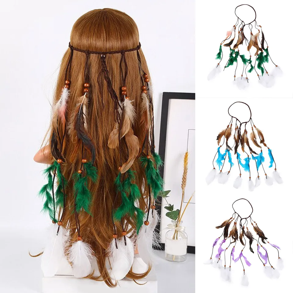 Nové perie čelenka Ženy Boho Hippie Headdress Cherak indický štýl festival karneval kostým retro cigánske vlasové kapely