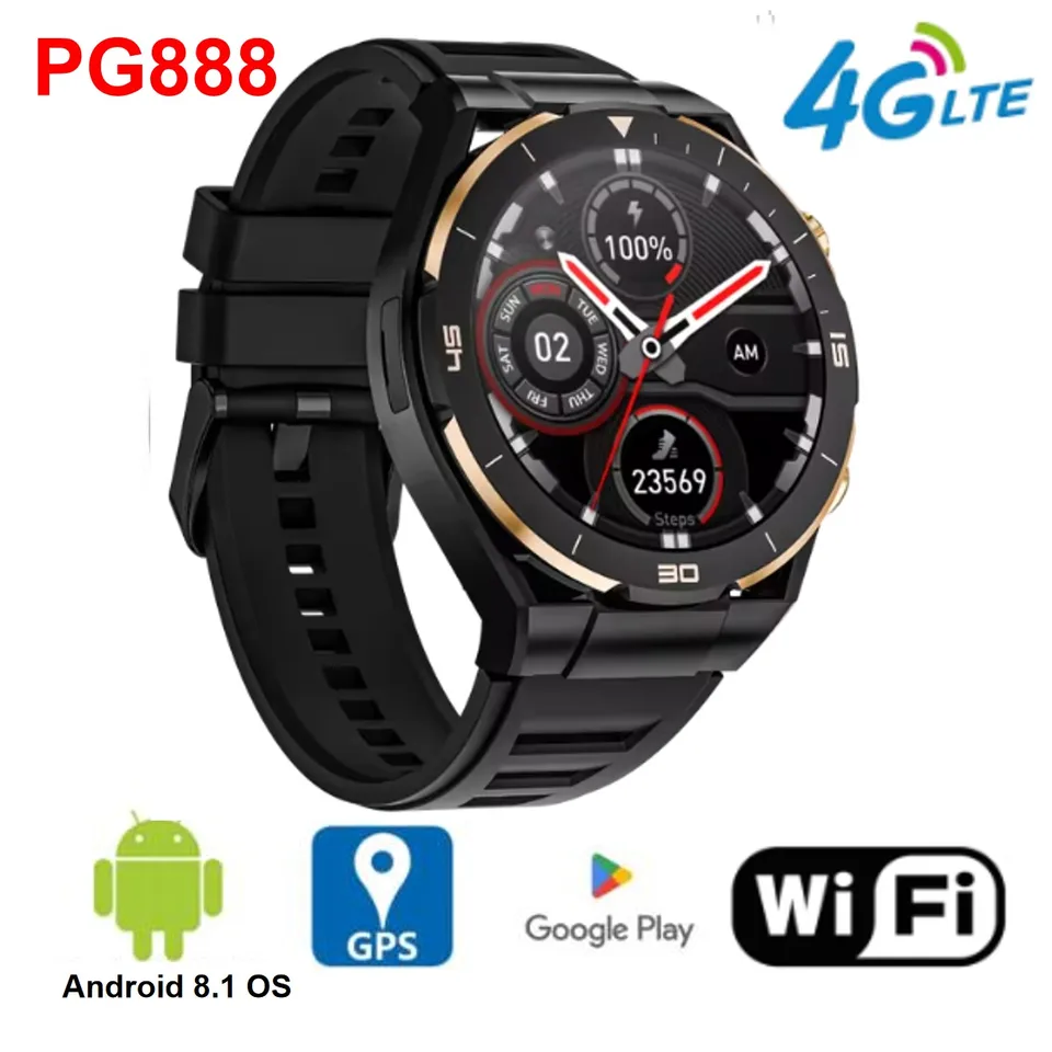 Nové PG888 4G SIM LTE SMART WOOK Android 8.1 OS WiFi 1,54 palca 360*360 dotykovej obrazovky 2 GB RAM 32 GB ROM 200W Camera Smartwatch