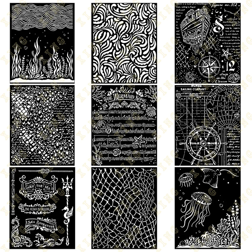 Nové platne v morských pannách a Trident DIY kreslenie šablóny maľba scrapbooking papierový karta Elder Album Dekoratívne remeslo