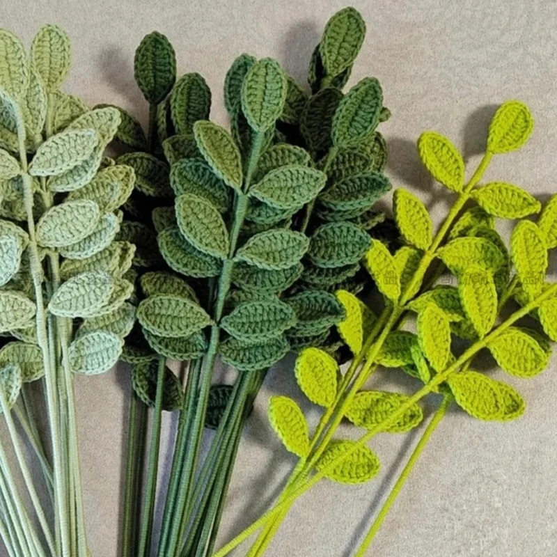 Nové pletené eukalyptus listy kytice umelé domáce háčkovanie falošné rastliny kvetiny vianočné svadobné večere dekorácie
