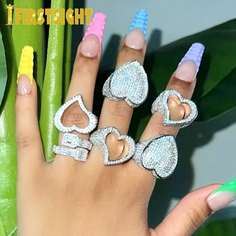 Nové plné ľadové bling dutiny Ring Ring Gold Silver Color 5a Cz Micro Dlave Cubic Zirkón Rings Hip Hop Punk Men Dámske šperky