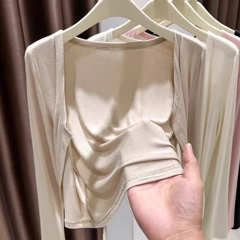 Nové pokrčené plecami Ženy Pevné priedušné slnečné tiene Bolero Tops Tops Mardigans Korean štýl Žena All-Match Shawl Modálne elegantné vrcholy