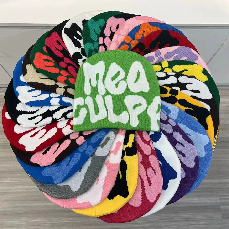 Nové populárne 2023 pletené streetwear westwood beanie jacquard custom beanie y2k akrylové hip hop mea culpa klobúky