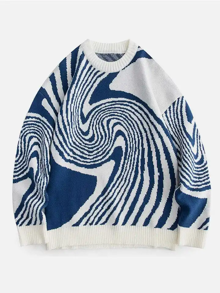 Nové populárne jesenné zimné bludisko Jacquard Pattern Pullover Sweater Príležitostný okrúhly krk Contras Farba pletená pánska pulóver