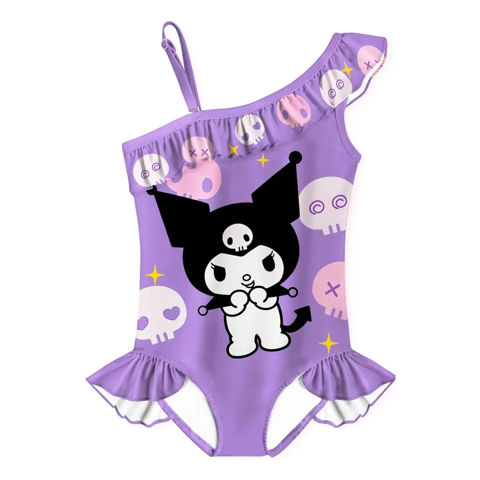 Nové populárne Kuromi dievča jednodielne plavky Kawaii Ruffle Edge Anime Okolité módne oblečenie darčeky