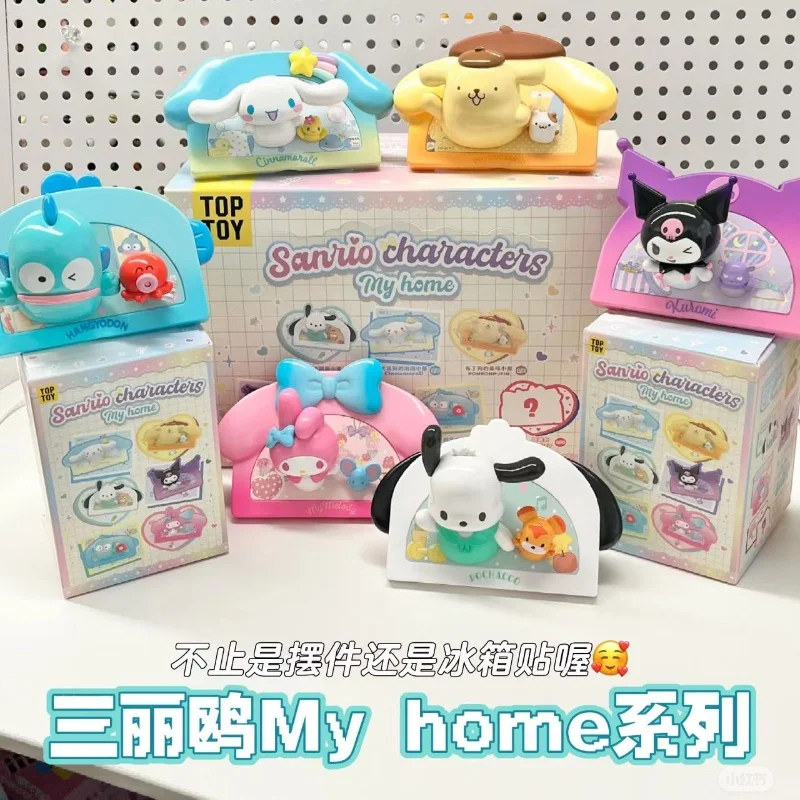 Nové postavy Sanrio My Home Series Blind Box Chladnička Creative Creaty Garage Kit Ornament Birthday Darček roztomilý