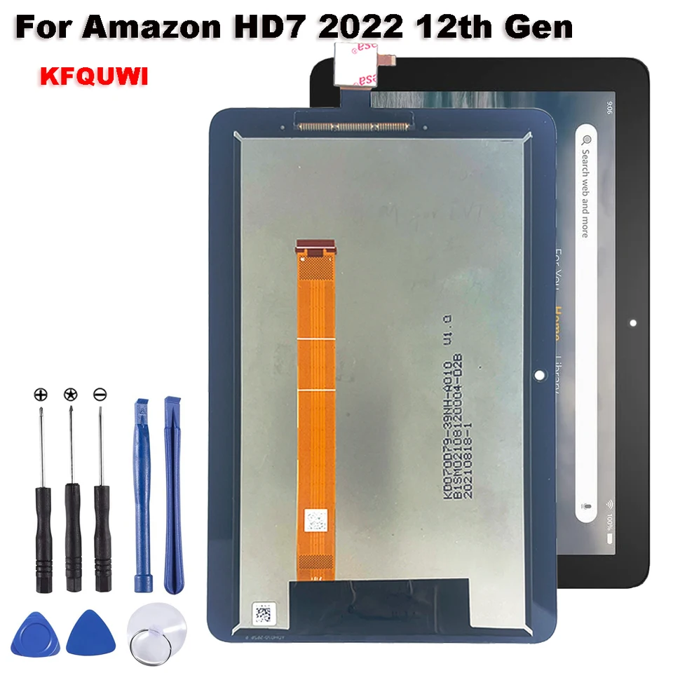 Nové pre Amazon Kindle Fire HD 7 HD7 2022 12. Gen 7 '' Kfquwi LCD Displej dotykovej obrazovky Digitator Glass Glass Oprava dielov