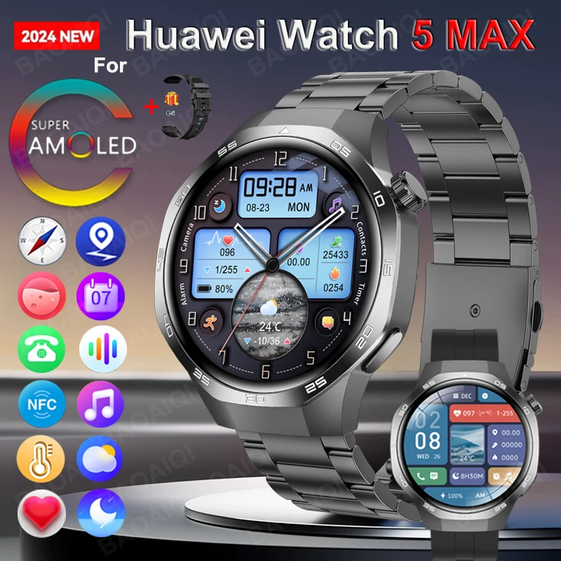 Nové pre Huawei Watch GT 5 Pro Sports Smart Watches Mens GPS Track Compass výškový vodotesný vodotesný Bluetooth Call NFC Smart Bracelet