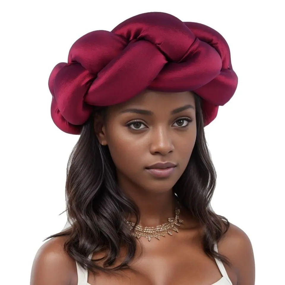 Nové prehnané veľké vrkočové hlava kapela Spevná farba Ženy Raw Silk Turban Cap Africký etnický klobúk ženská čelenka