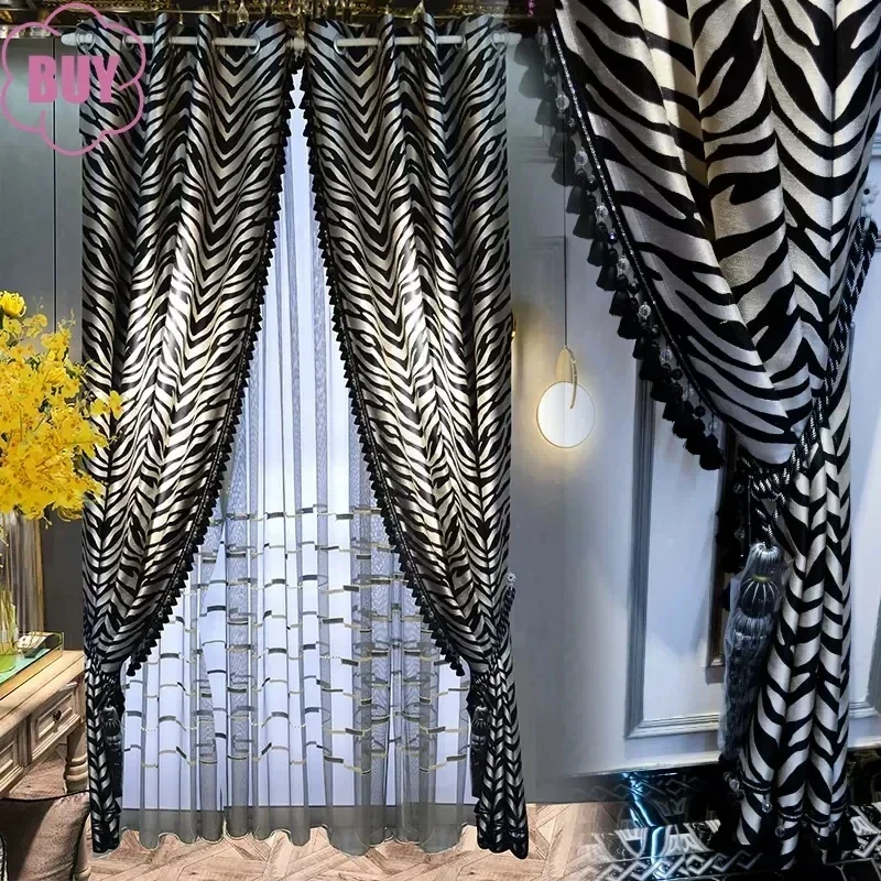 Nové pruhy Zebra Black and Biely Jacquard Zhustené výpadky záclony pre obývaciu izbu Spálňa Prispôsobená domáca dekorácia