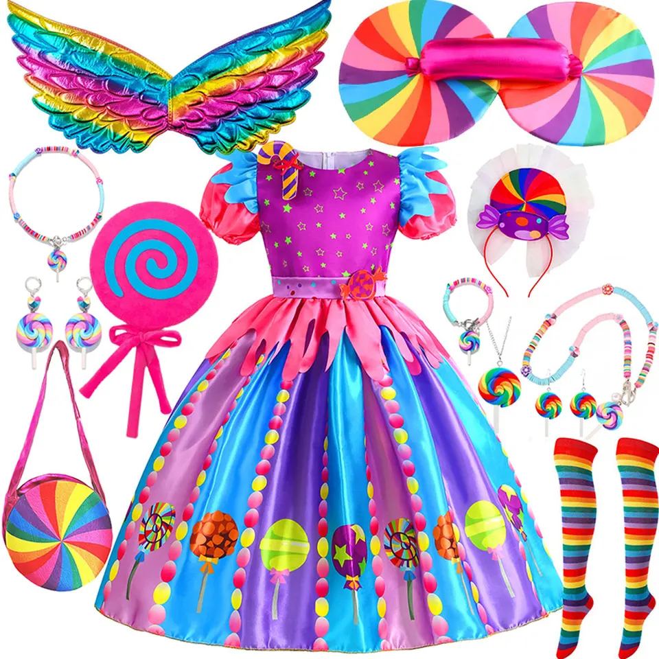 Nové purim Classic Candy Dress Lollipop Print Accessories Dúh