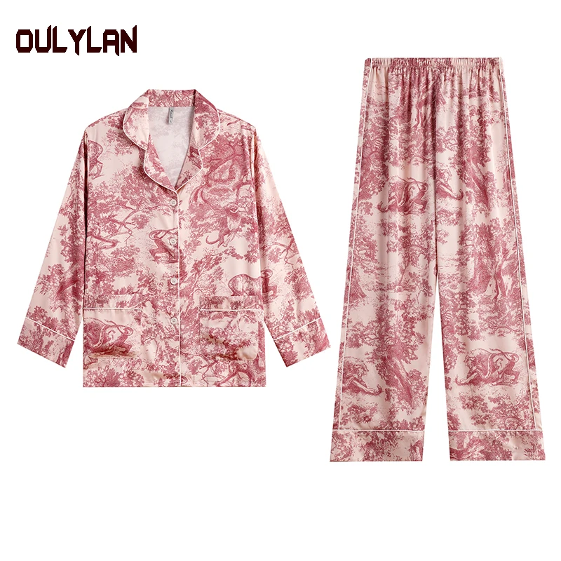 Nové pyžamy Lady Tiger Print Tlač nohavíc s dlhým rukávom Čínsky retro štýl Domov