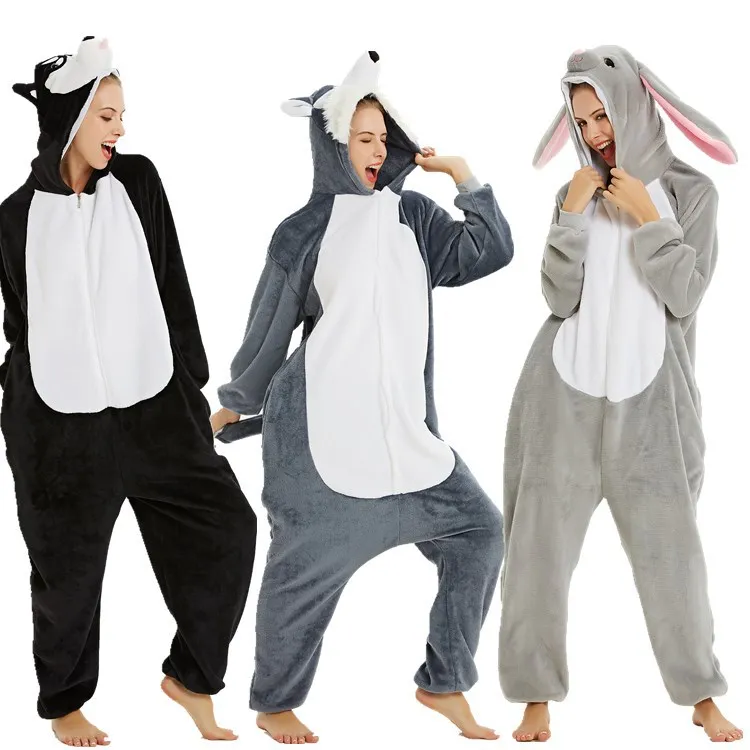Nové pyžamy zvierat Unicorn Dospelí Zimné spánkové oblečenie Kigurumi Wolf Dog Panda pyžamy Ženy Jedno anime kostýmy flanel kombinézy