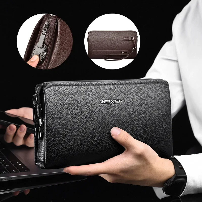 Nové pánske kabelky Clutch High End PU koža dlhá peňaženka veľká kapacita s viacerými kartami vrecko na náramok s vreckom proti krádeži vrecka