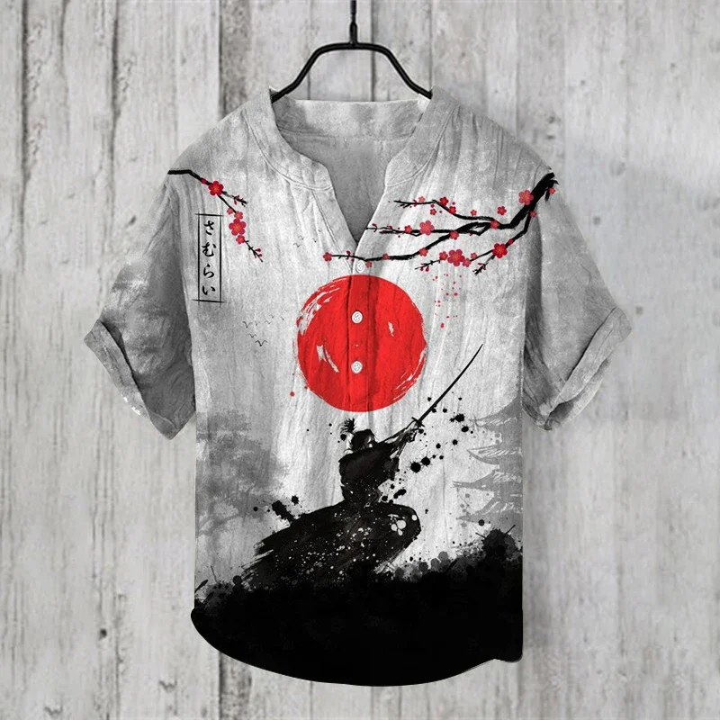 Nové pánske ležérne tričko s krátkym rukávom Japonské letné tričko s krátkym rukávom košeľa Mans V-Neck Henley tričko
