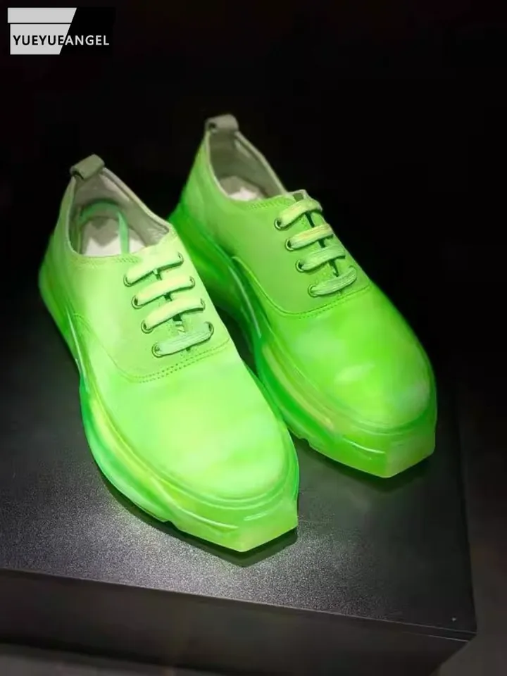 Nové pánske priedušné kožené tenisky Cowskin Priehľadné podrážky módne návrhárske topánky Lace Up Round Toe Platform Shoes topánky