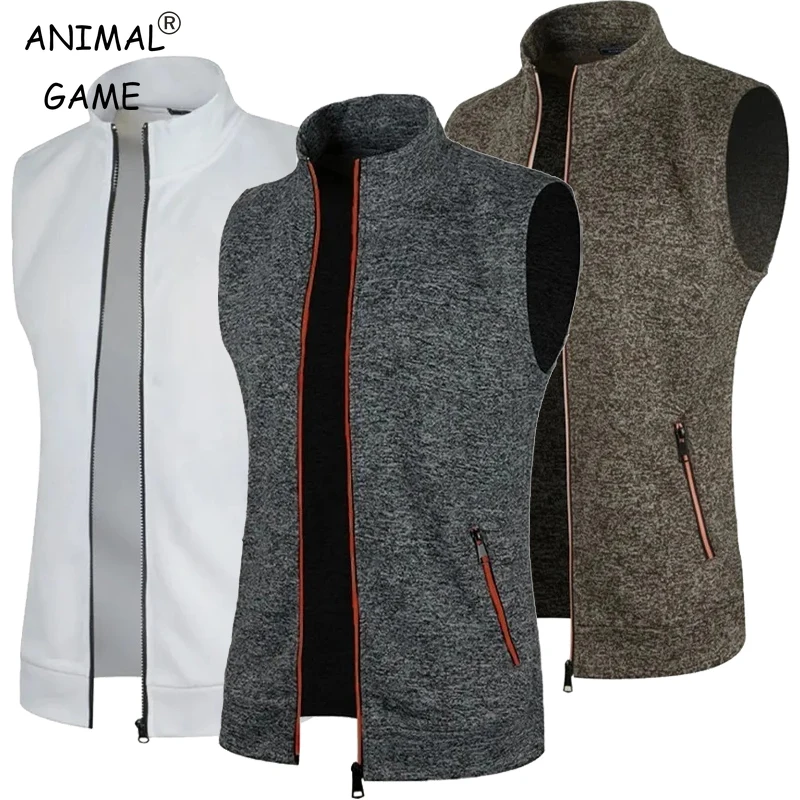 Nové pánske zipsové rukávy bez rukávov Coats Outdoor Teplé rolák mikiny priedušnej pevnej farby Streetwear Streetwear Atletické vesty Topy