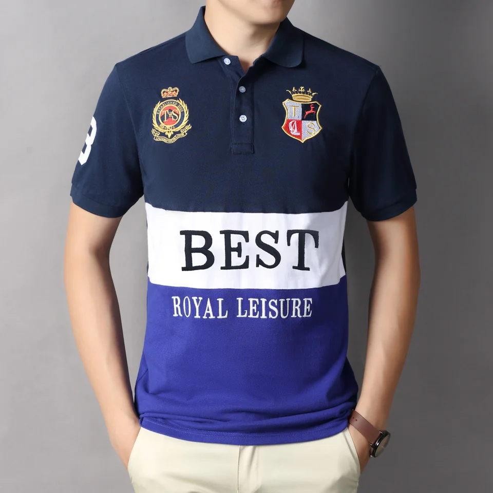 Nové pólové košele pánske vyšívacie patchwork Color Contrast Slim Classic Fashion Original Design Polo Collar Pure Cotton Prieduble