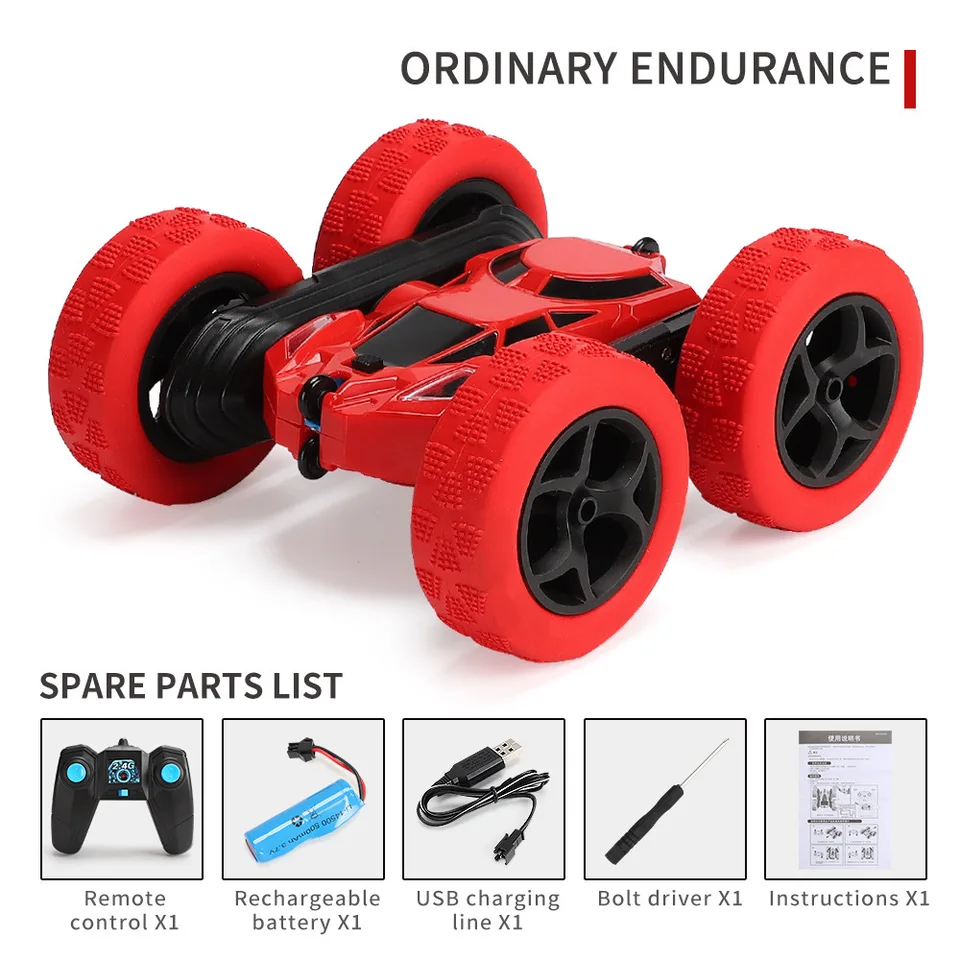 Nové RC Stunt Car Kids Detské obojstranné flip diaľkové ovládacie vozidlá 2,4 g vysokorýchlostnej rýchlosti 360 ° rotácia