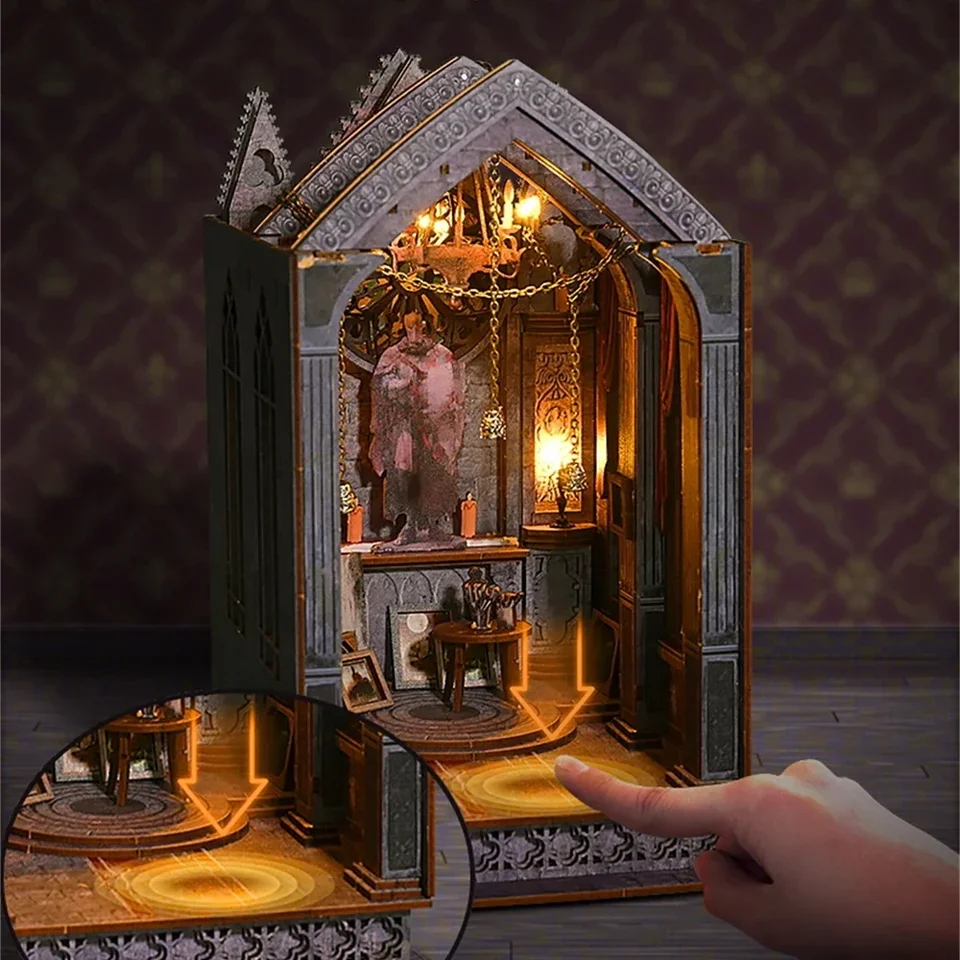 Nové retro gotické drevené DIY kniha kníh Kit SILL Vložte miniatúry súprav