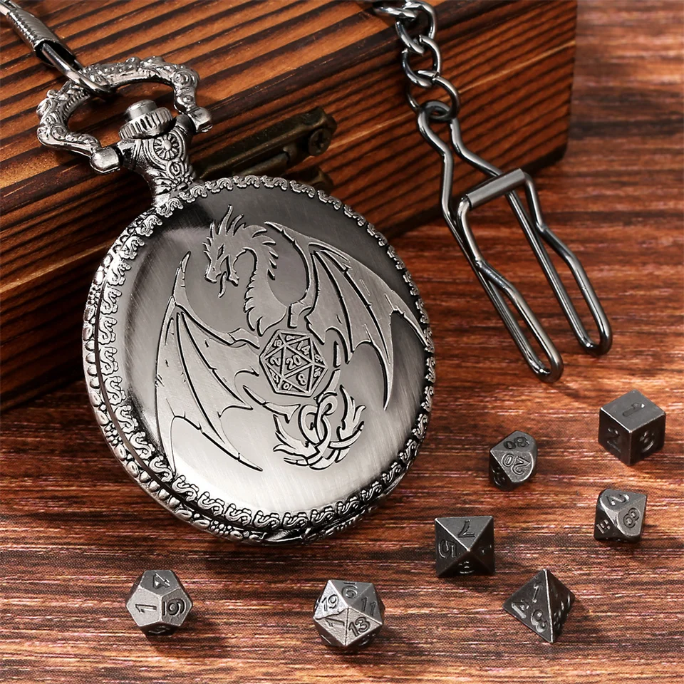 Nové retro vreckové skladovacie skrinky pre mini šperky Vynikajúca dračí kryt s 7ks/set Polygon Dices vreckový reťazec