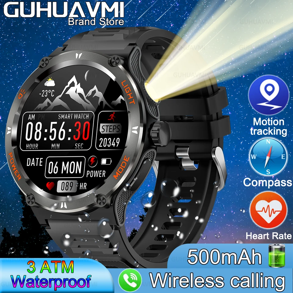 Nové robustné vojenské inteligentné hodinky Men Bluetooth Call GPS Track 500MAH 3ATM Vodotesné inteligentné hodinky LED FLUBLETOVÉ HODNOTKY pre Huawei