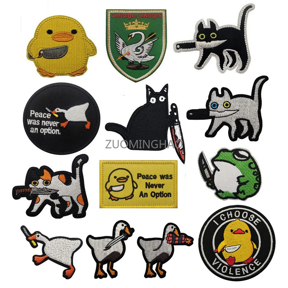 Nové roztomilé kreslené zviera s nožom Cife Cat Duck Hus Husa Tactical Workpack Patch Batch Batok Clothing Patch