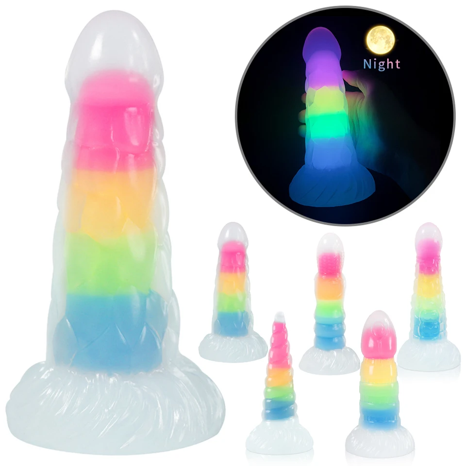 Nové roztomilé želé dúhové svetelné dildo obrovské žiariace mäkké silikónové penis análne plug sex hračky pre ženy mužov prostata masáž g-spot g-spot