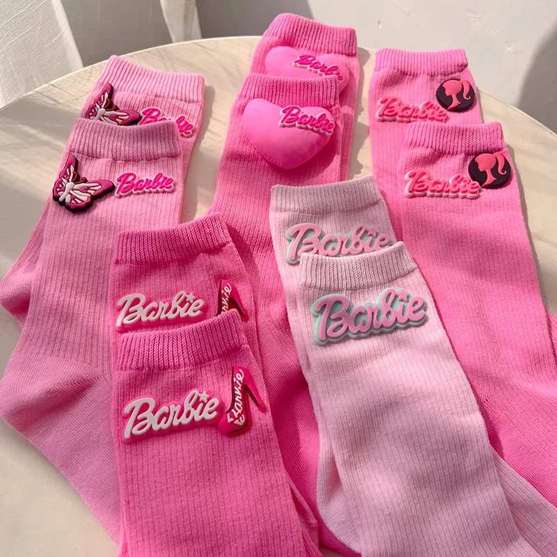 Nové ružové Barbie ponožky Kawaii Ženy pletené pančuchy módne dievča v trubici ponožky na jeseň a zimný teplý mäkký darček pre priateľa