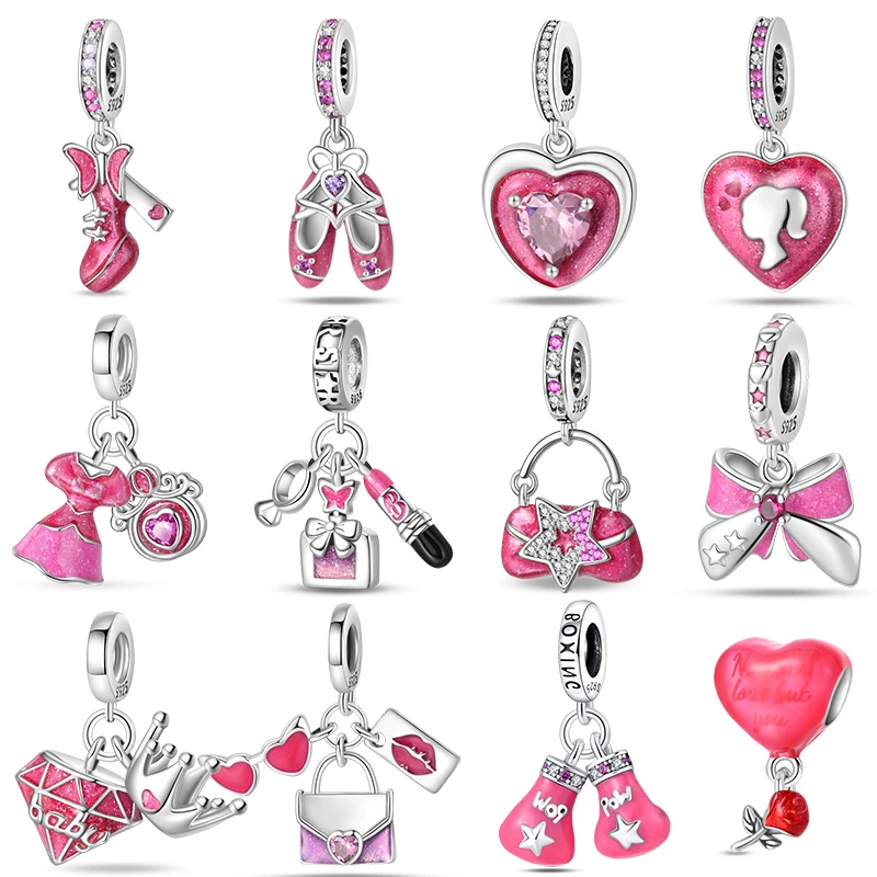 Nové ružové série kúzla Fit Pandora Originálne náramky Silver 925 Srdce Tvar Charms Beads Pre narodeniny darčekov šperkov