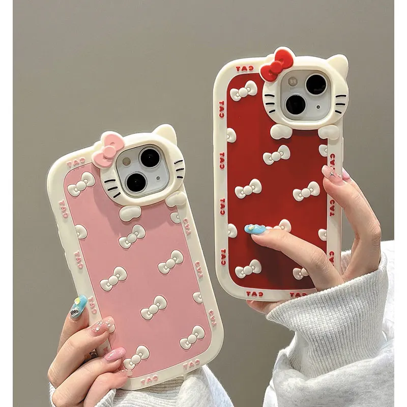 Nové Sanrio Hello Kitty 3D Bow KT Hlava Púzdro pre iPhone 16 15 14 13 12 11 Pro Max Cartoon Y2K Pink Kawaii Silikone Cover
