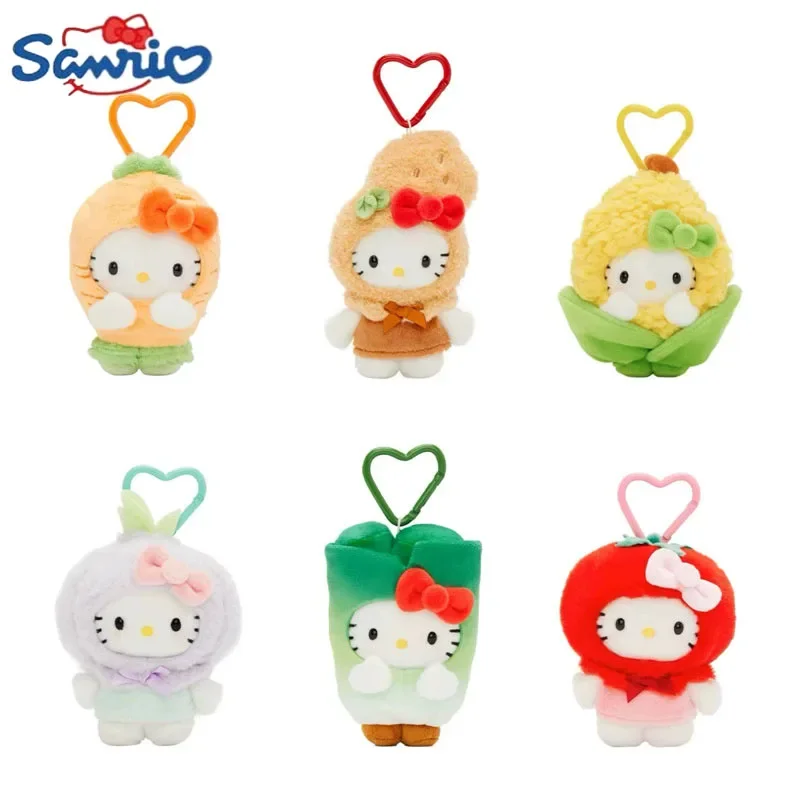 Nové Sanrio Tomato Corn Hello Kitty Keychain Anime zelenina Kitty prívesok Doll Keyring Girls Bags Keychains Keychains Detské vianočné darčeky