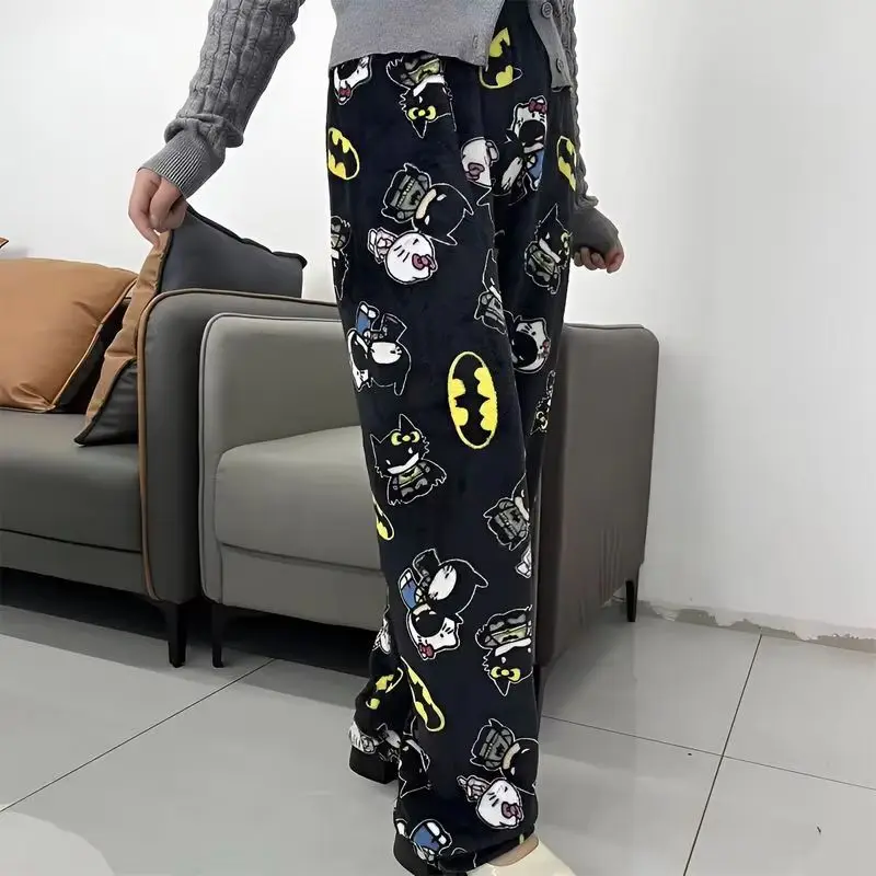 Nové Sanrio y2k jeseň Hello Kitty Batman Pajama Pohany karikatúry Hip hop dámy teplé príležitostné flanel roztomilé nohavice plyšové oblečenie