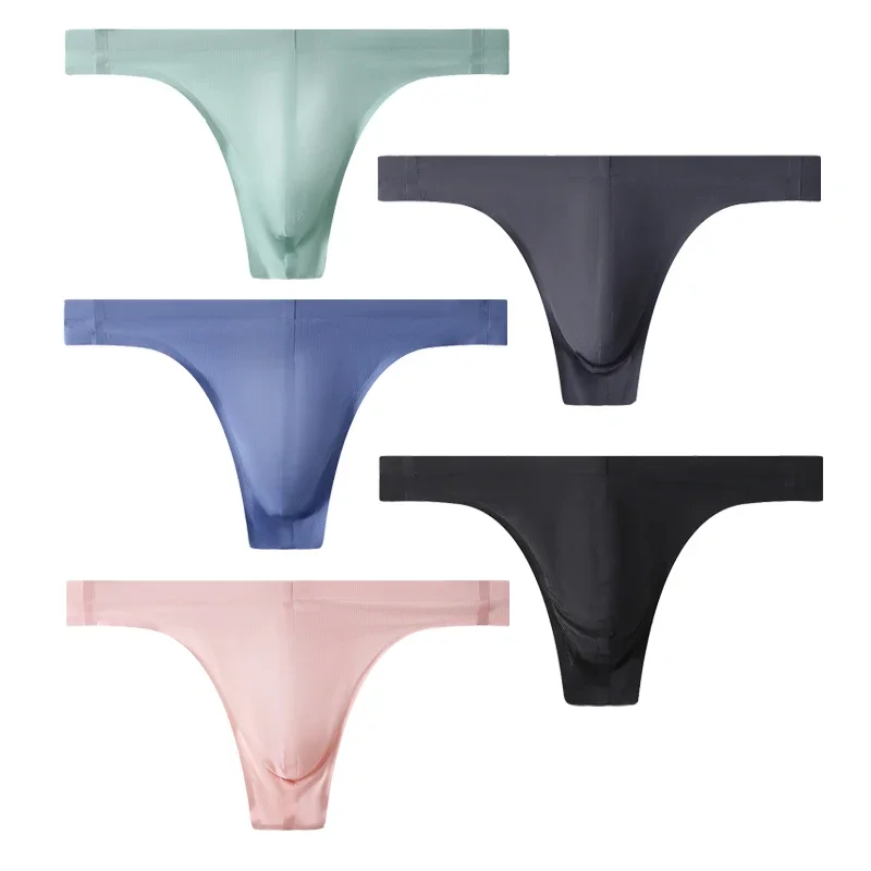 Nové sexy pánske nízky pás Plynuté tankovacie nohavičky na ľadové hodvábne nohavičky Ultra tenké športové kondície Bulge Vrecko G-String Mužské nohavičky plus veľkosť