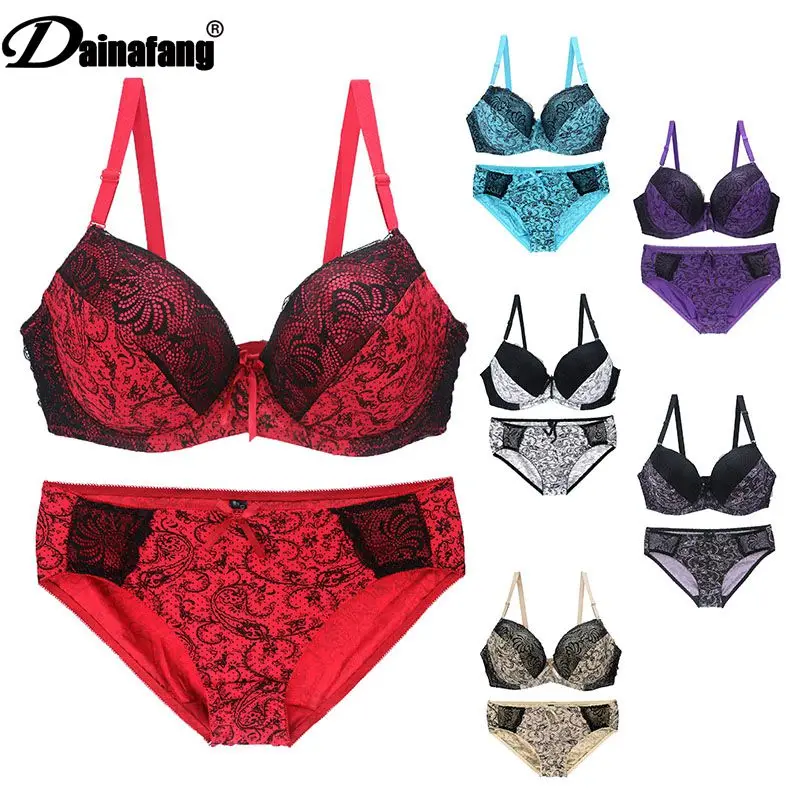 Nové sexy čipkované ramenné popruhy Set Ladies Push Up Lingerie Plus spodná bielizeň