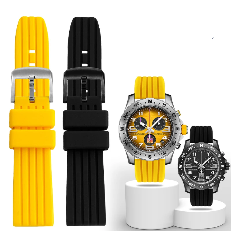 Nové silikónové gumové športové hodinky pre Breitling Watch Strap Avengers Challenger Yellow Wolf Super Ocean Culture Culture 22 mm