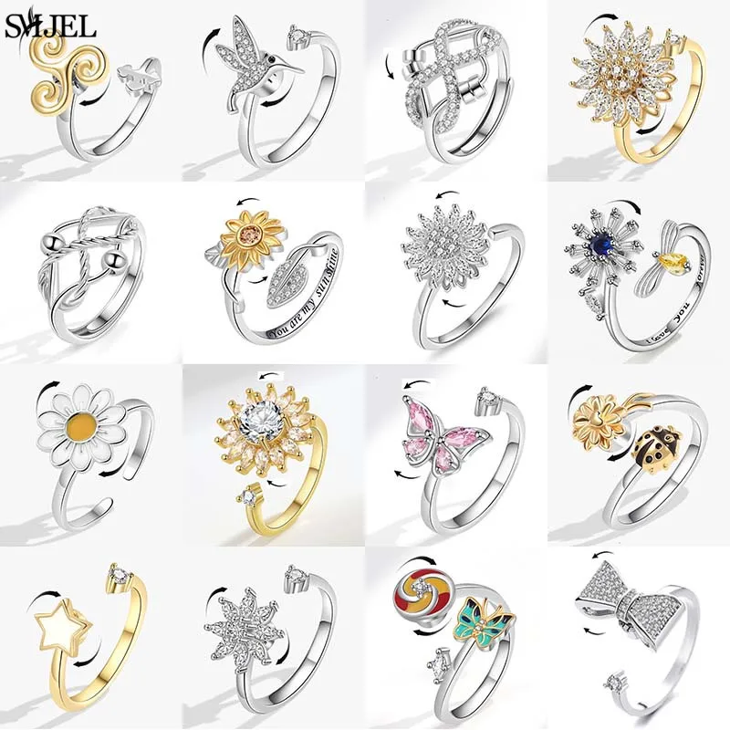 Nové slnečnicové úzkosť prsteň fidget Spinner Rings pre ženy roztomilé motýľ kolibríky kúzla prsteň prsteň proti stresu rotuje darčeky
