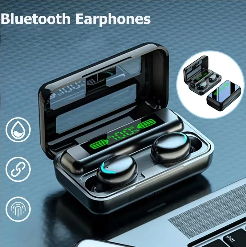 Nové slúchadlá F9 Bluetooth 9D stereo basové športové slúchadlá Handfree dotyk ovládacích ovládacích prvkov Tws