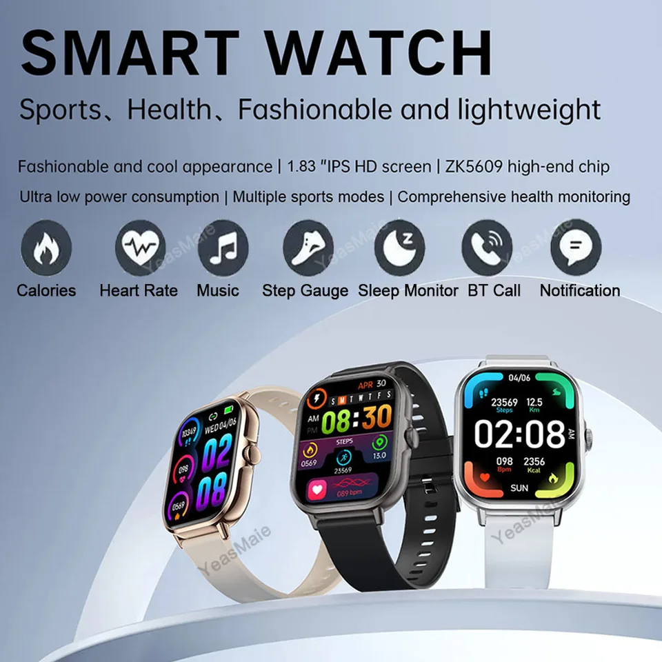 Nové smartwatch 1,83 veľkej farebnej obrazovky Full Touch Custom Dial Smart Watch Bluetooth Call Smart Watch Women Men Digitálne náramky