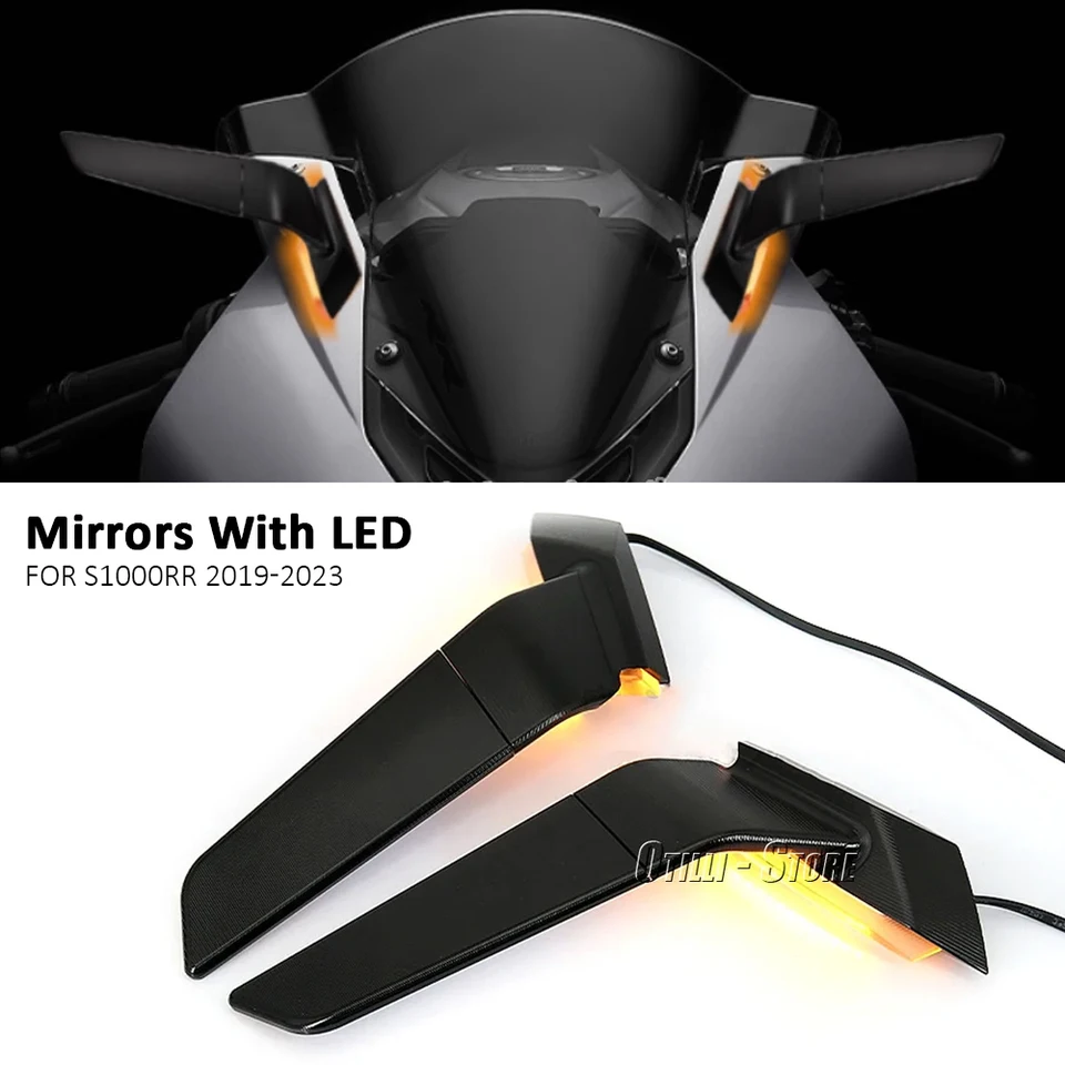 Nové spätné zrkadlá motocykla s LED Signals Signals Svetlo Zadný pohľad bočné zrkadlo pre BMW S1000RR S1000 RR S 1000 RR 2019-2023
