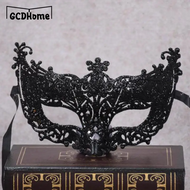 Nové strieborné čierne sexy dámy maškaráda loptová maska ​​benátska strana očná maska ​​Lace Up Carnival Fancy Dress Costy Sexy Party Decor
