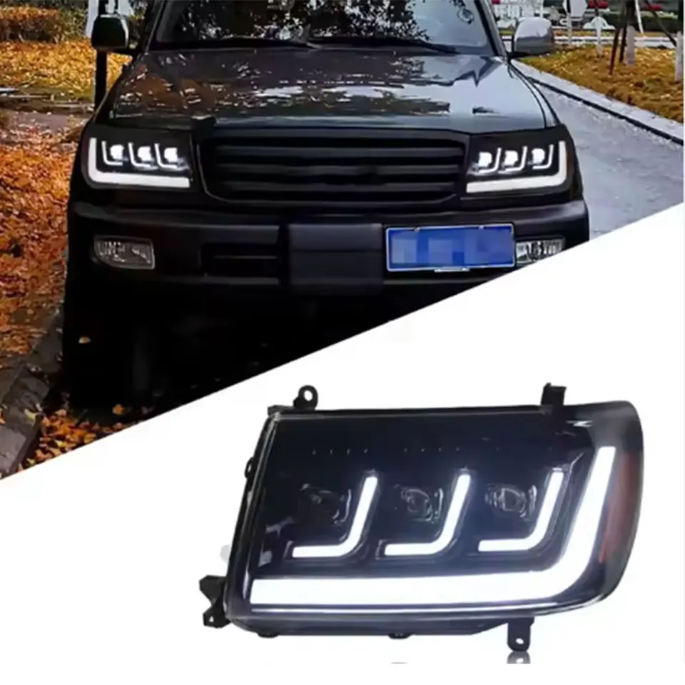 Nové svetlomety upravené LED šošovky pre Toyota Land Cruiser LC100 1998 až 2007 Prietokové svetlo Denné bežecké svetlá