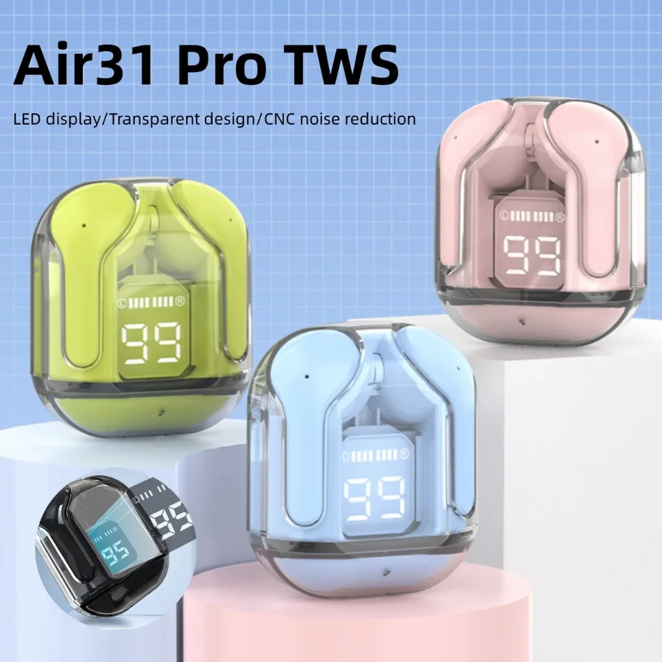 NOVÉ T2 TWS Wireless Bluetooth Headset 5.3 slúchadlá Transparentné ENC Digital Display Display Stereo Sound Fearfons for všetkých telefónov