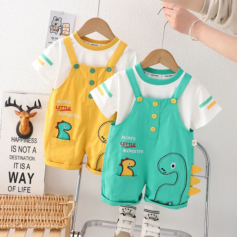 Nové Toddler Summer Baby Boys/Dievčatá Detské deti Karikatúra Dinosaurus Tričko Tričko Bib Pants 2ks/Set Kojem detské módne stopy