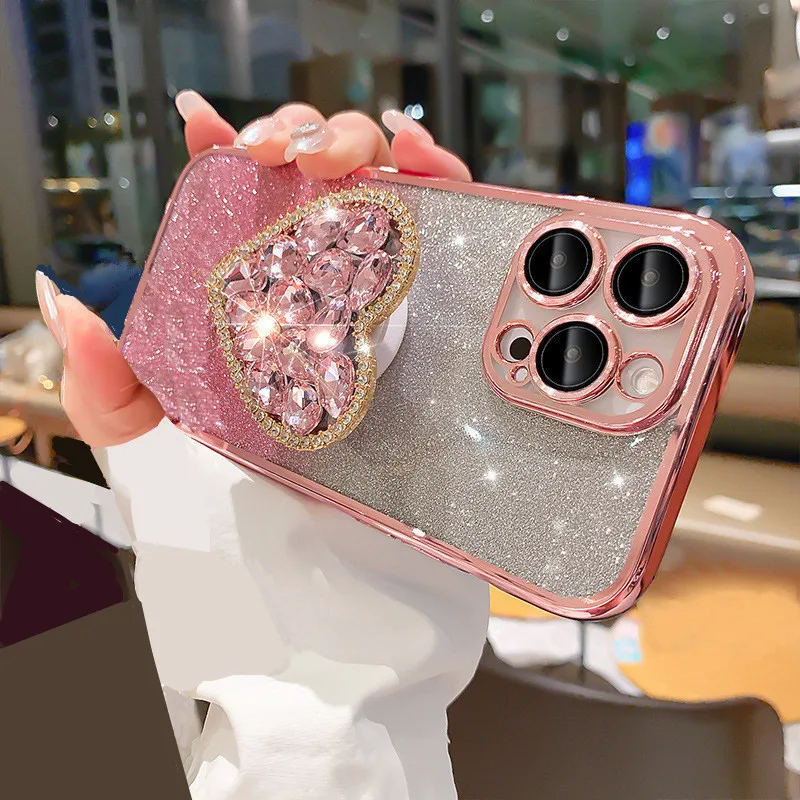 Nové trblietky Diamond Srdce Držiteľ telefónu Puzdro pre Motorola Moto G60S G53 G50 G52 G54 G72 G73 G83 G20 G30 G9PLUS E32 E20 E20 E13