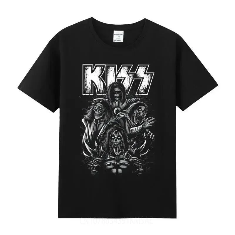 Nové tričko Kiss Rock Metal Band Tričko s tlačeným bavlneným okrúhlym krkom Tričko s krátkym rukávom Hip Hop Pánske topené tričko Street Top Tričko