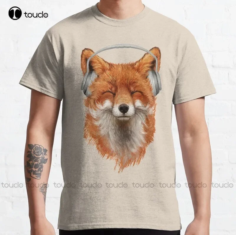 Nové tričká s usmievavým hudobným líškou Klasické tričká tričká pre mužov Cotton Tee Tirls XS-5XL Streetwear Tshirt Nové populárne retro