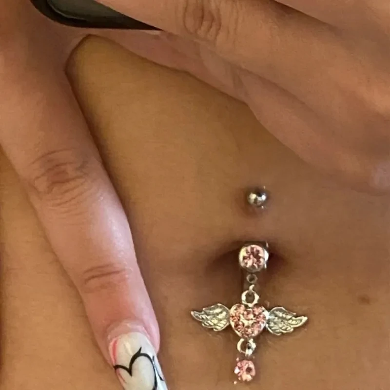 Nové uhlové krídla ružové zirkón Móda Vysoko kvalitná chirurgická oceľ Piercing Belly Button Rings Belly Piercing Body Šperky